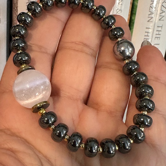 HEMATITE + SELENITE STONES NATURAL BRACELET size 7” - Picture 12 of 12